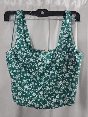 Copper Key Green Floral Smocked Cropped Top NWT Sz Small